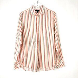 Express Striped Shirt Women's Size M Orange White Tan Classic Fit Button Down